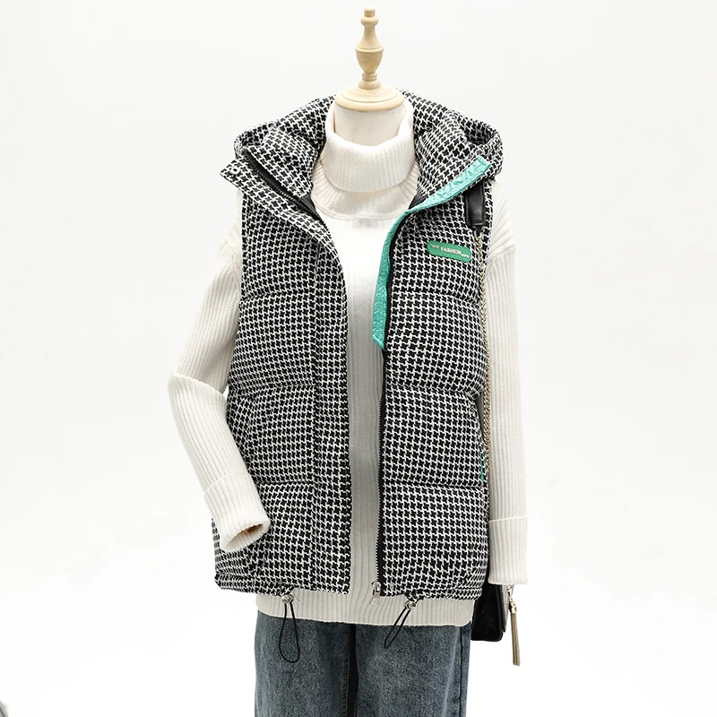 damska kamizelka z nadrukiem jesienno-zimowa bez rękawów Casual gruba ciepła kurtka kapturem