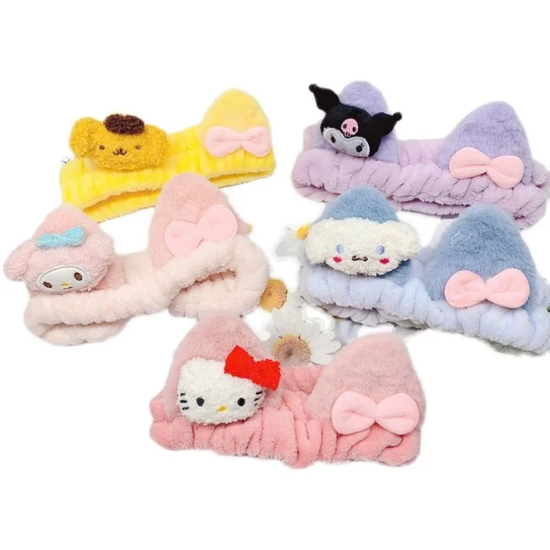 

2022 New Cartoon Anime Cute Plush Doll Face Wash Hairband Girl Heart Kuromimy Melodycinnamoroll Hair Accessories