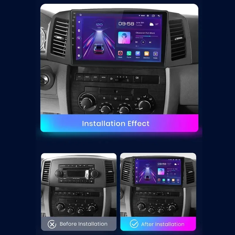 Фото Автомагнитола Carplay Android для JEEP Grand Cherokee WK 2004-2007, мультимедийный видеоплеер, GPS-навигация, 2din DVD №2