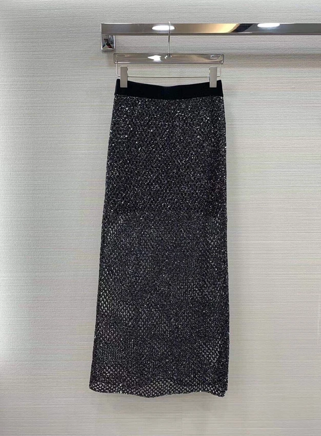 

2023 new women fashion sexy casual sequins hollow hook high split skirt versatile skirt 0302