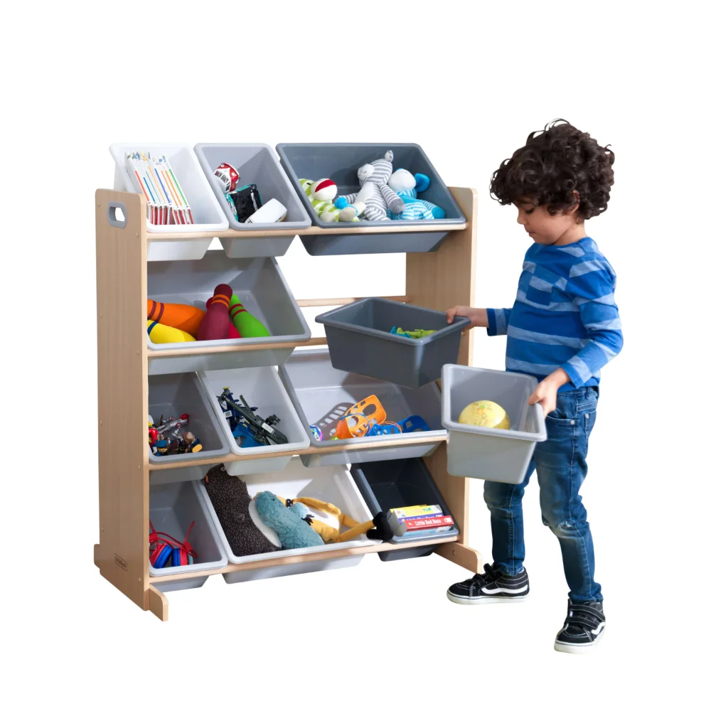 

KidKraft KidKraft Wooden Sort It & Store It Bin Unit with 12 Plastic Bins - Gray & Natural