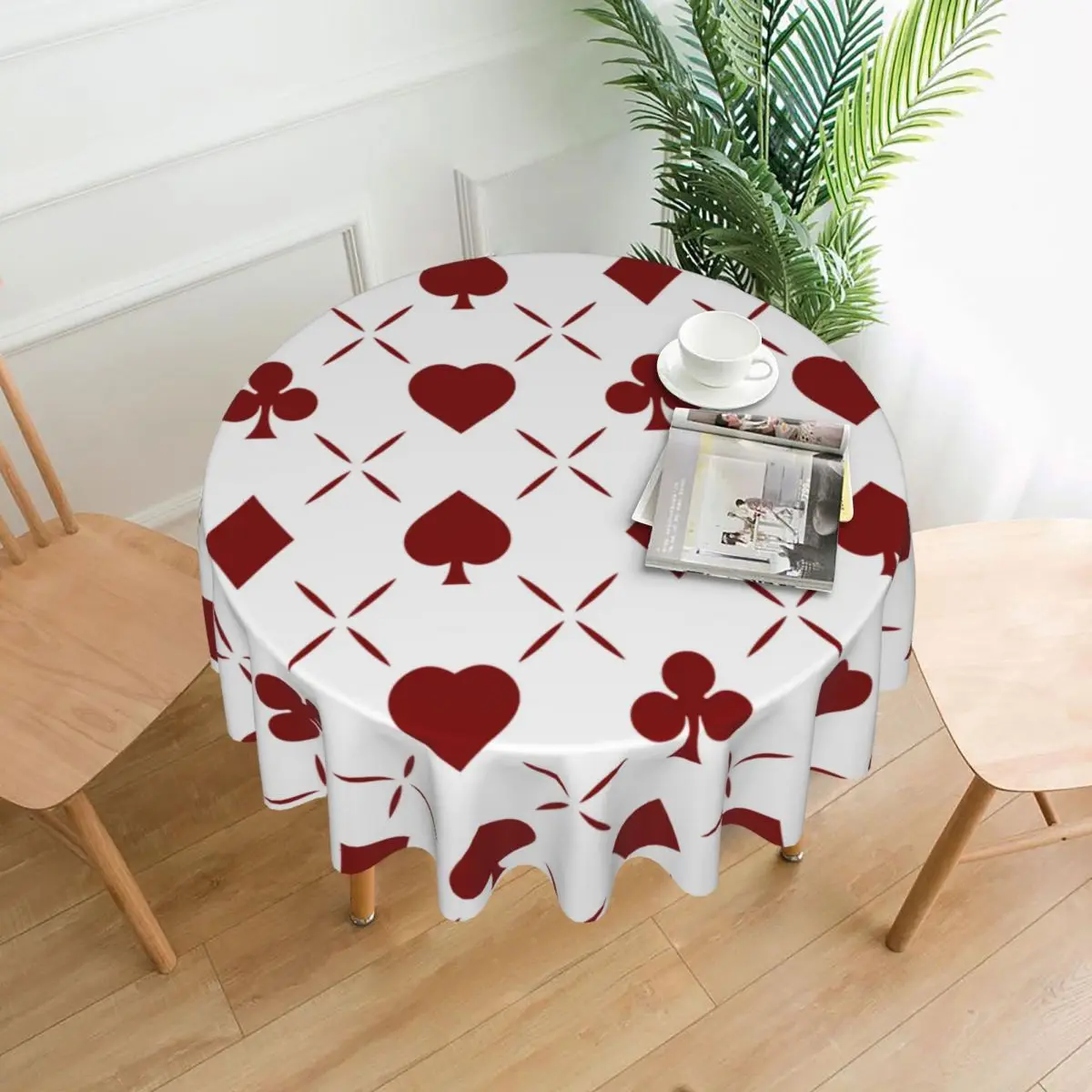 

Red Poker Hearts Clubs Spades And Diamonds Decorative Tablecloth Thick Round Party Dining Table Cover Tea Table Cloth