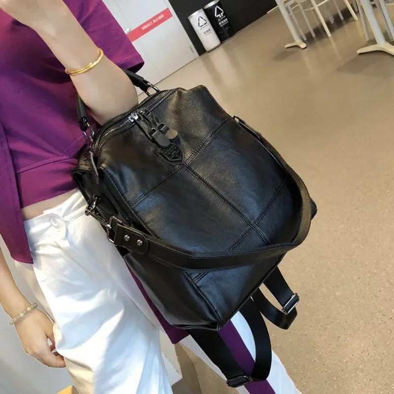 

2023 retro backpack female brand leather women's backpack large capacity student bag girls casual shoulder bag female