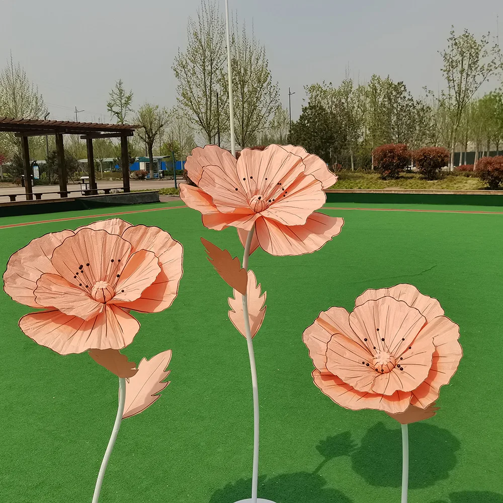 3pcs Paper Poppy Artificial DIY Crafts Fake Flower Set Double Layer Petal Wedding Party Backdrop Ornaments Photography Props