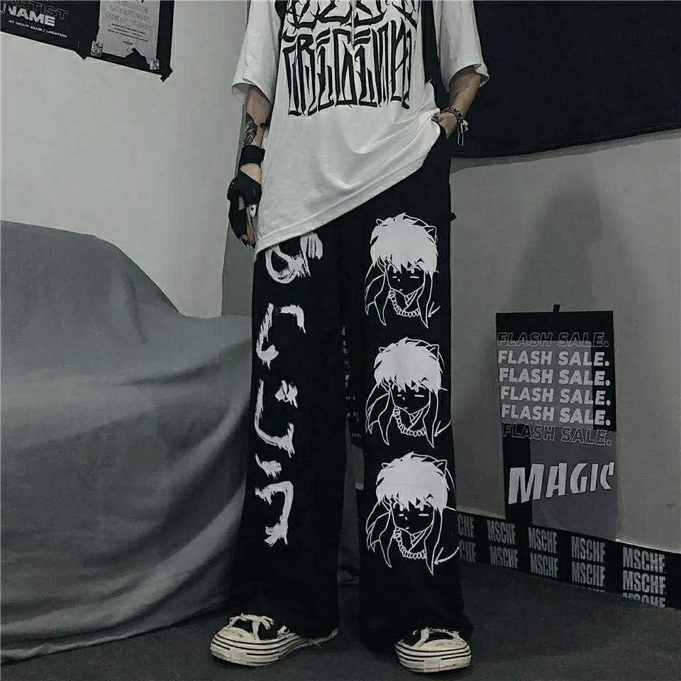 

2022Harajuku woman pants Japanese pattern hip hop pants for women wide leg pant casual Oversize pants