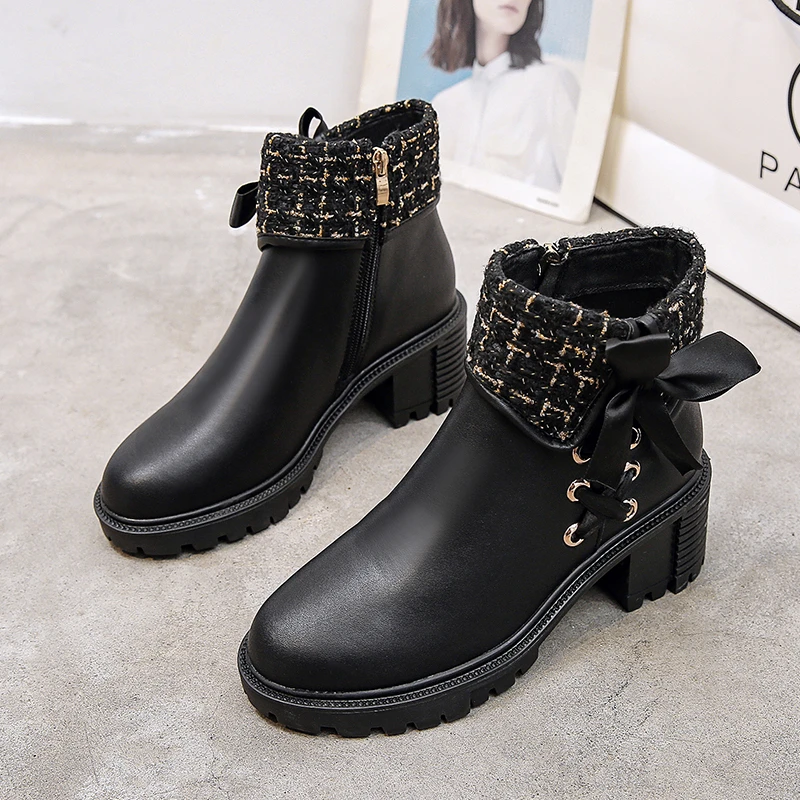 

Женские модные короткие сапоги с бантом Adoment, милые женские сапоги на боковой молнии, женские сапоги для женщин, модные Универсальные сапоги...