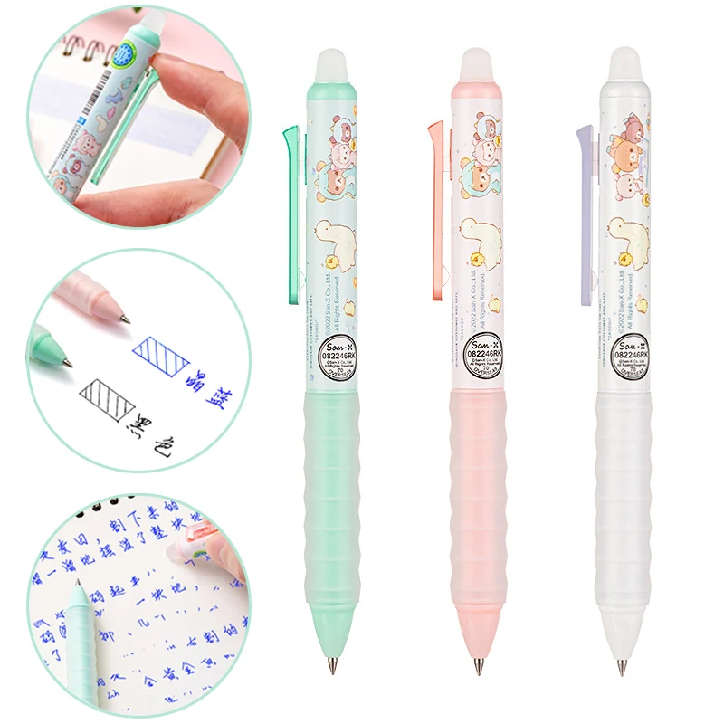 

0.5mm Magic Erasable Pens Kawaii Bear Press Gel Pen Set Replaceable Blue Black Erasable Refill Rod Gel Ink School Writing Supply