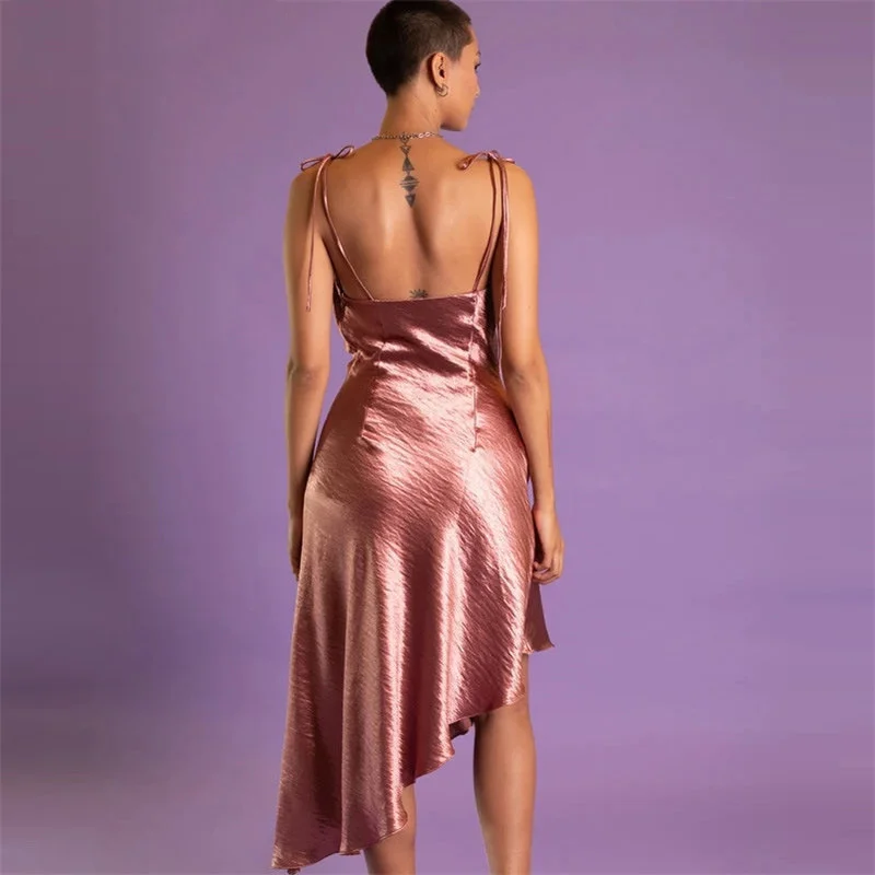 

Повседневное элегантное приталенное пикантное новое платье 2023, женское пикантное платье на бретелях с открытой спиной, летнее однотонное асимметричное платье со шнуровкой