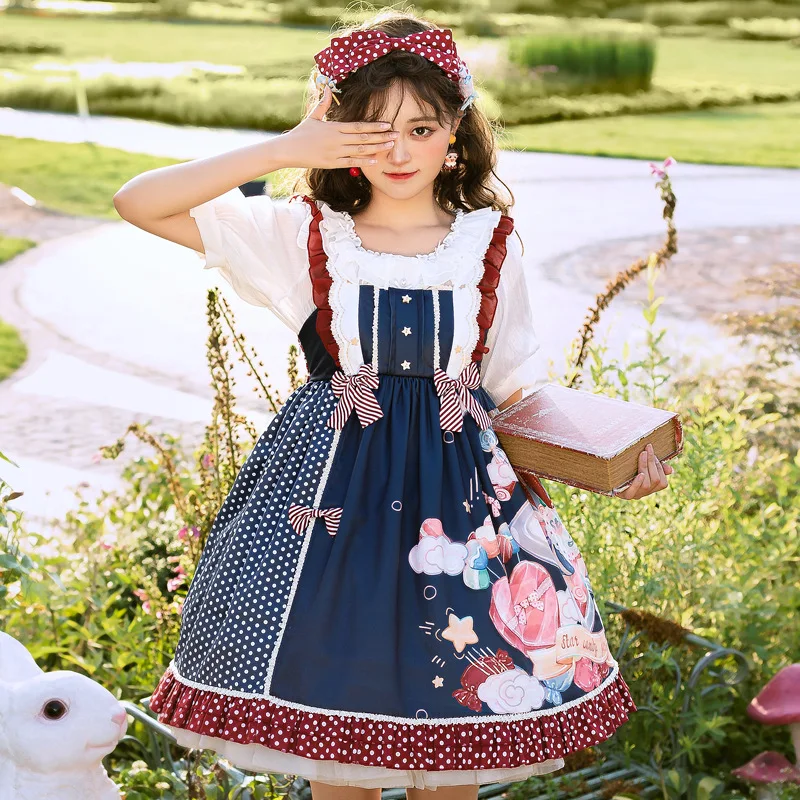 

Lolita Dress Original Jsk Cute Suspender Light Lo Skirt European Clothing Victorian Plus Size Visual Kei Kawaii Style Loli Op Xl