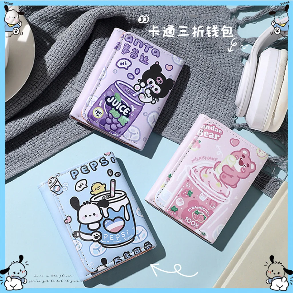 Тройной складной женский кошелек с рисунком Hello Kitty для девушек Sanrio Kuromi Cinamoroll Anime