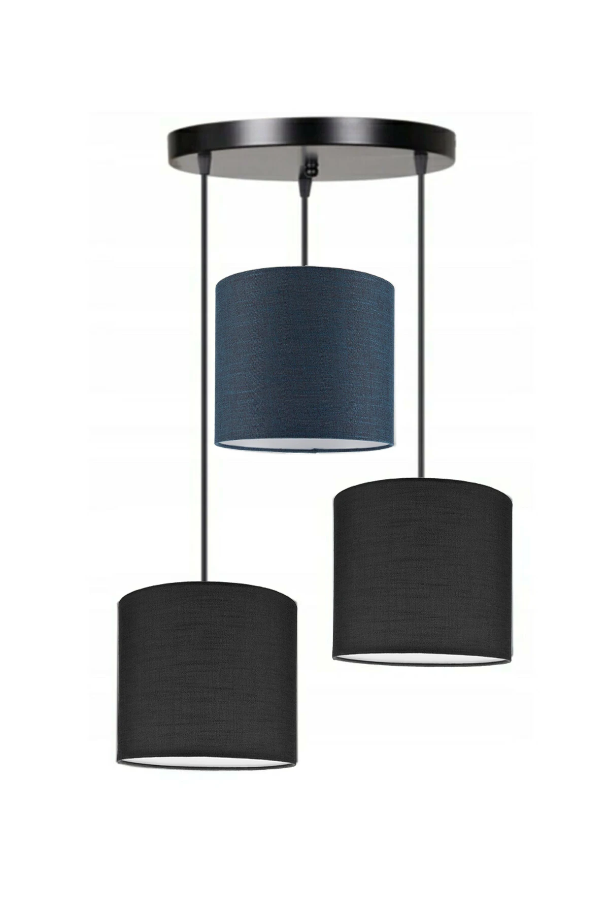 3 Heads 2 Black 1 Navy Blue Cylinder Fabric Lampshade Pendant Lamp Chandelier Modern Decorative Design For Home Hotel Office Use