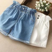 girls denim shorts summer 2022 new loose girls jeans childrens white pants summer outerwear 4 14years