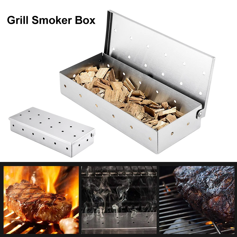 

Stainless Steel Kitchen Grill Smoker Box BBQ Accessories Cold Smoke BOX Barbecue Grill Add Smokey Flavor For Charcoal Grill
