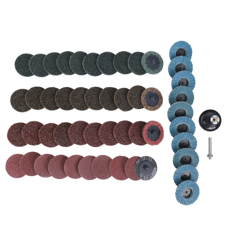 

Set Of 50 Sanding Discs, 2 Inch Roll Lock Disc, With 1/4 Inch Bracket, Used For Mold Grinder Stripping Polishing Burrs