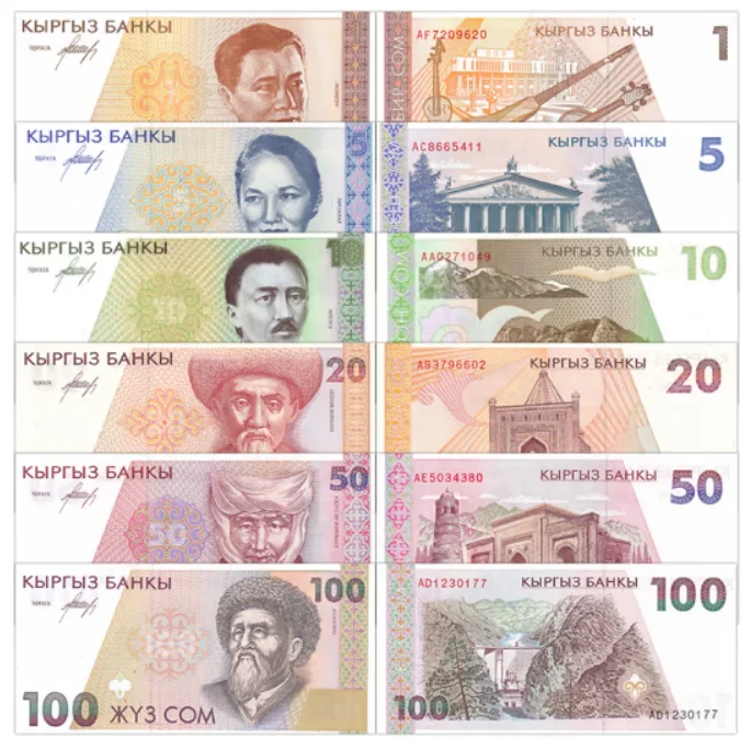 1994 Kyrgyzstan 1-100 som original notes UNC (Fuera De uso Ahora Collectibles) | Gold Banknotes