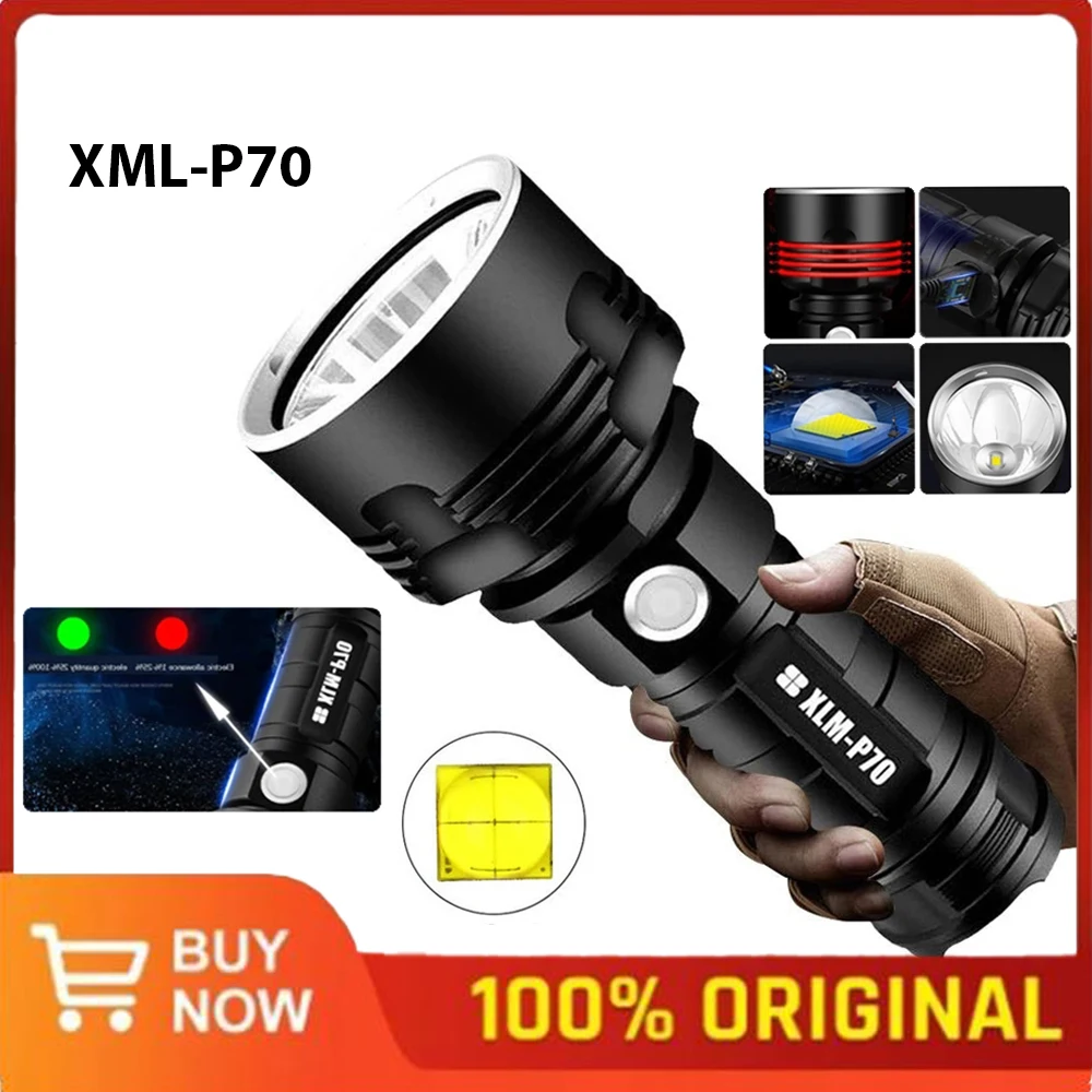 

XML-P70 тактическая лампа, яркий фонарик, внешний высокомощный светодиодный USB Перезаряжаемый водонепроницаемый фонарик из алюминиевого сплава