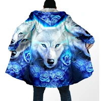 psychedelic wolf 3d all over printed fashion winter menwomen hooded cloaks fleece wind breaker unisex casual warm overcoat