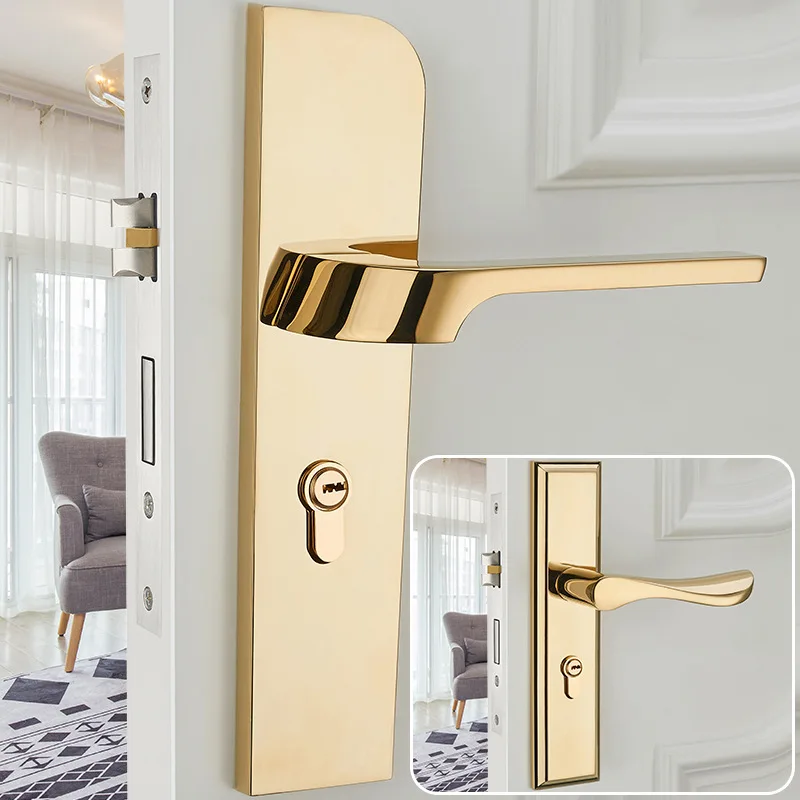 Купи European silent door lock indoor bedroom door lock simple gold solid wood door lock handle American mechanical door lock за 5,136 рублей в магазине AliExpress