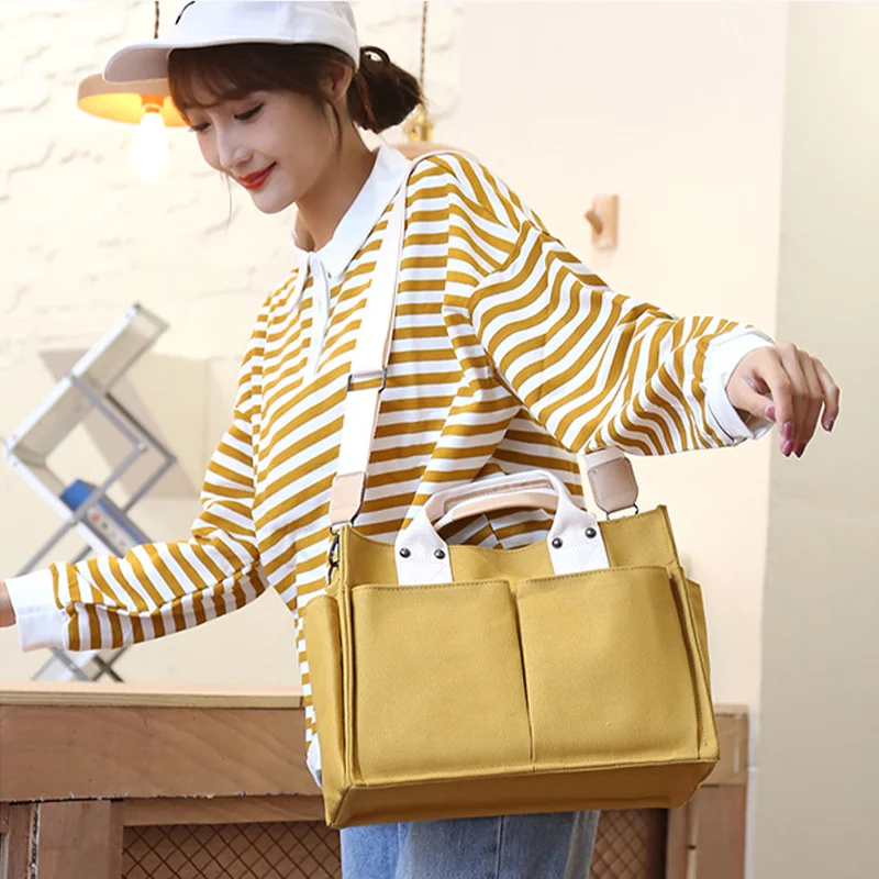 

Women's Bag Canvas Pure Cotton High-capacity Multiple Pockets Tote Bag Messenger Suitable For Students and Girs Shoulder Bag