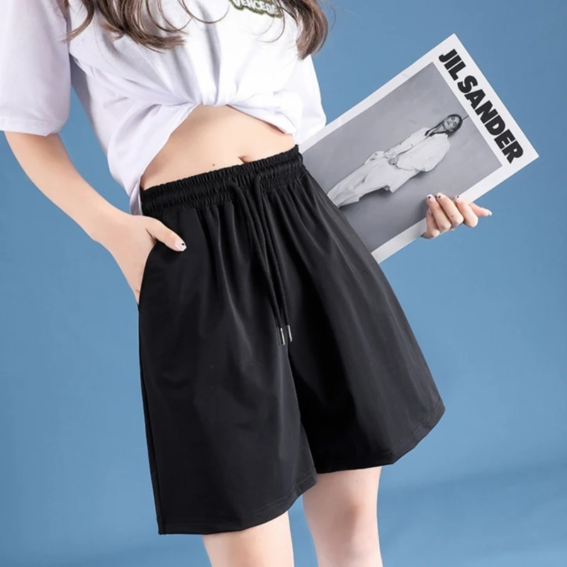 

Summer New All-match Thin Lacing Sports Shorts Elastic Waist Solid Color Loose Simplicity Shorts Fashion Casual Women Clothing