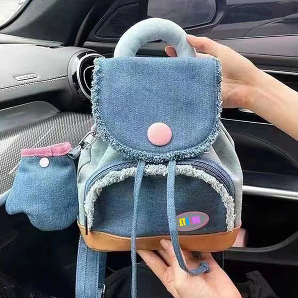 Luxury Designer Backpack Cute Denim Backpacks Canvas Shoulder Bag Padded Handle Women Handbags Mini Travel Book Bags Girls Chic