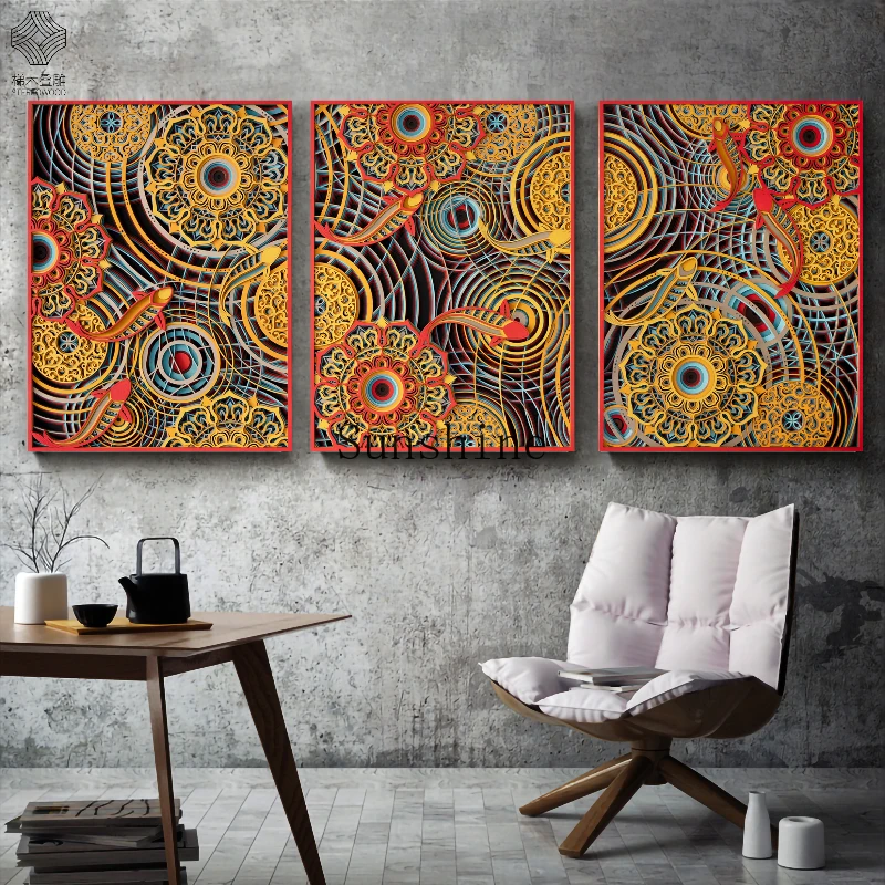 Новое китайское украшение для входной стены Hongyun Koi креативная трехмерная