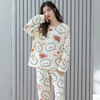 yasuk spring autumn fashion womens casual lovely print cotton pocket sleepwear homewear cute pajamas with pants bear pullover