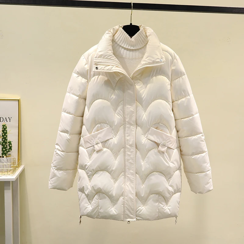2023 New Winter Jacket Glossy Stand Collar Coat Cotton Padded Casual Parkas Jackets Thick Warm Female Overcoat Outwear