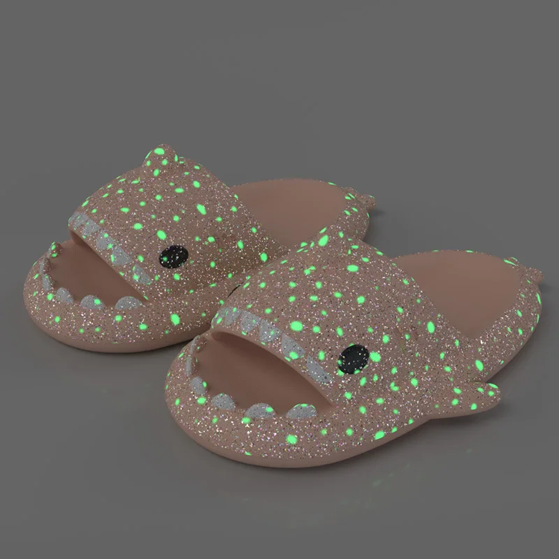 Women Men Fluorescence Shark Slippers Summer Luminescent Thick-soled Slides Non-slip Flip Flops Couple Flat Shoes EVA Sandals