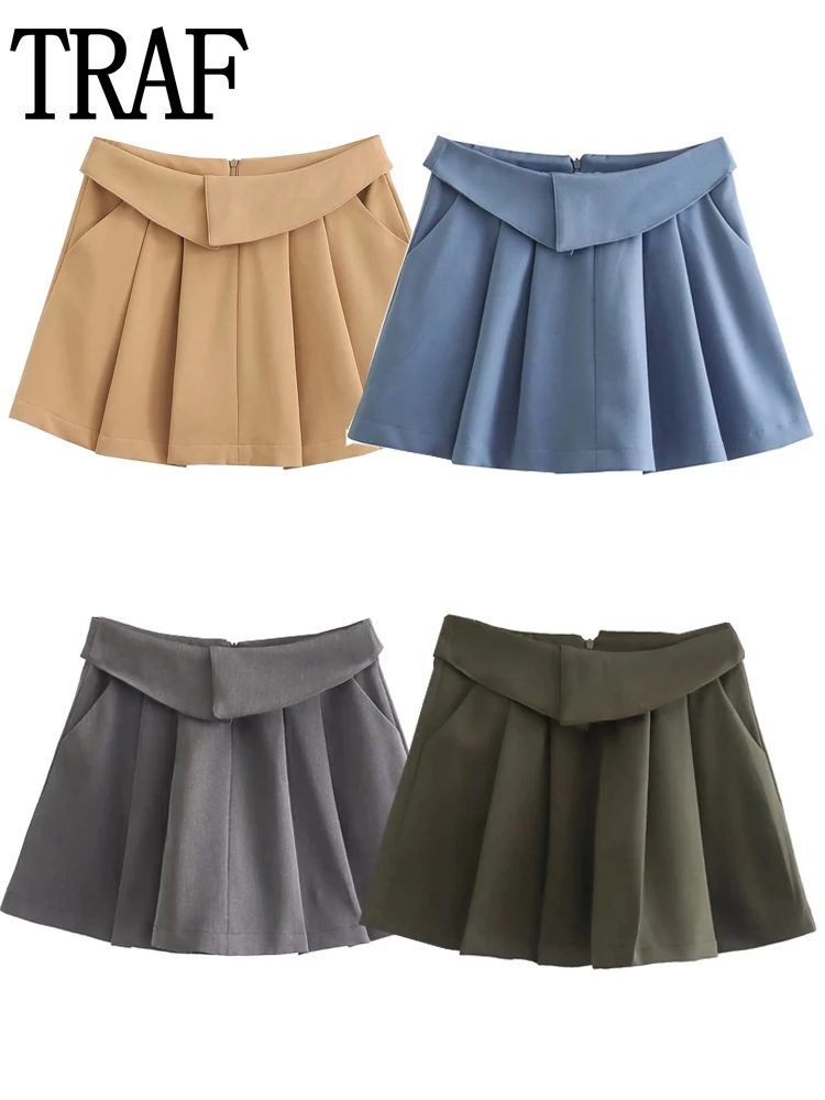 

Женская плиссированная мини-юбка с высокой талией и рюшами