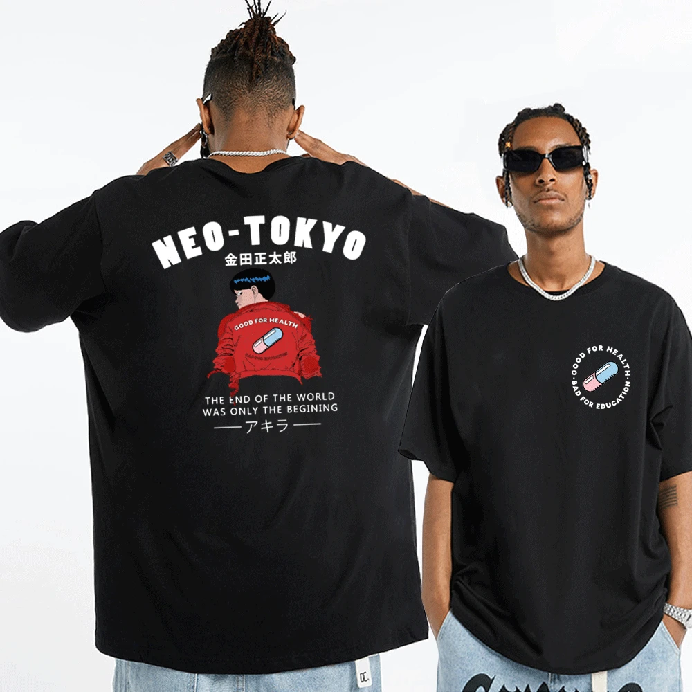 

Двусторонняя Футболка с принтом аниме Akira Neo Токио, футболка в стиле Харадзюку с принтом манга, летняя модная футболка с круглым вырезом, ули...