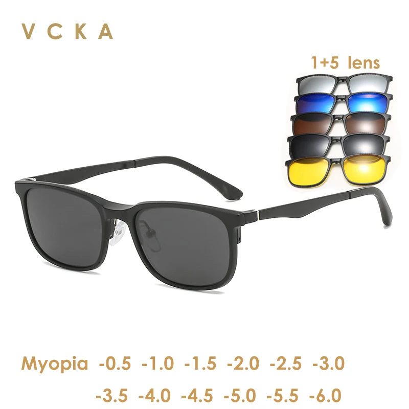 

Мужские и женские очки с 5 клипсами VCKA, магнитные поляризационные солнцезащитные очки, оптические очки по рецепту, 6 в 1, 0,5 ~-10