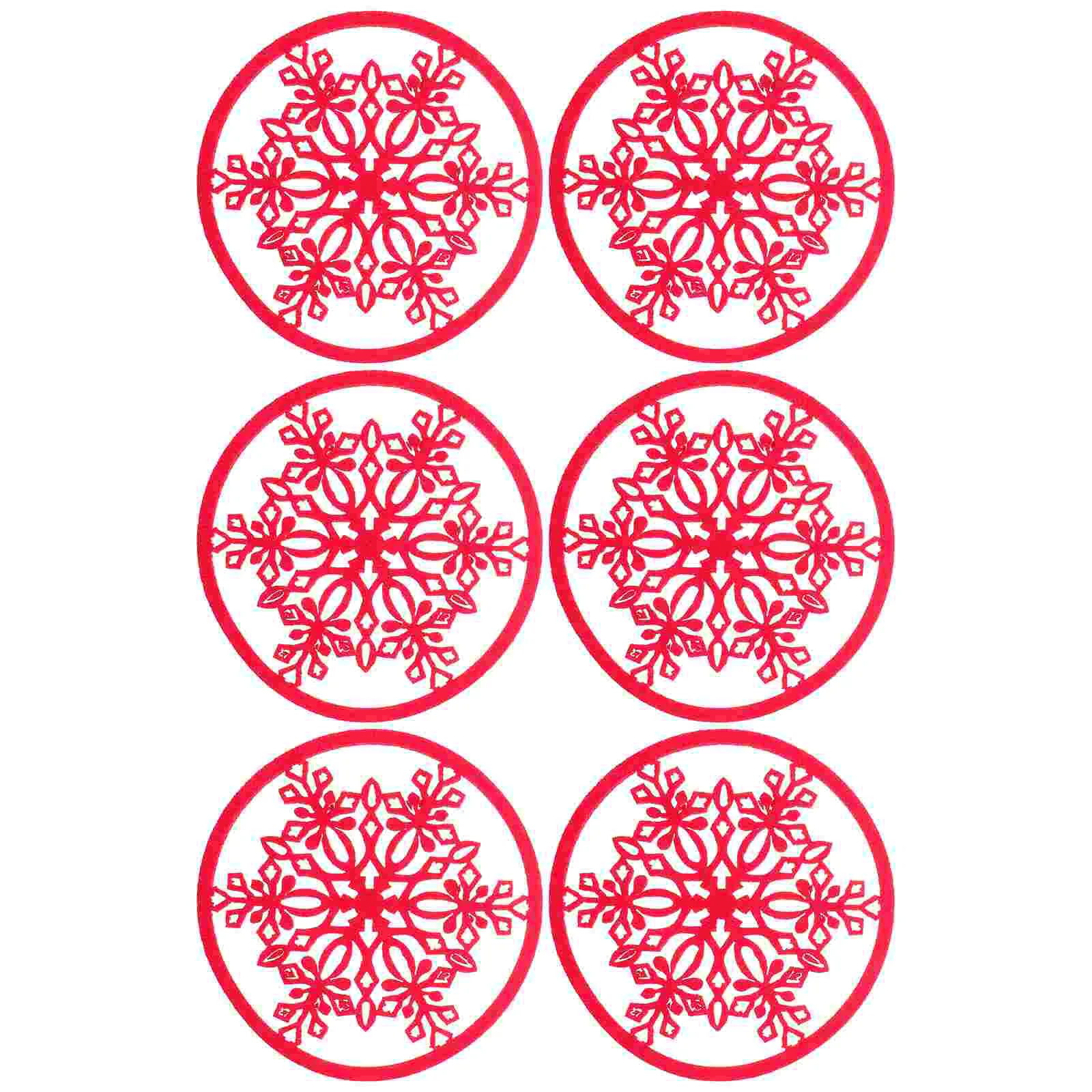 

6Pcs Christmas Snowflake Coasters Round Felt Nonslip Cup Mats
