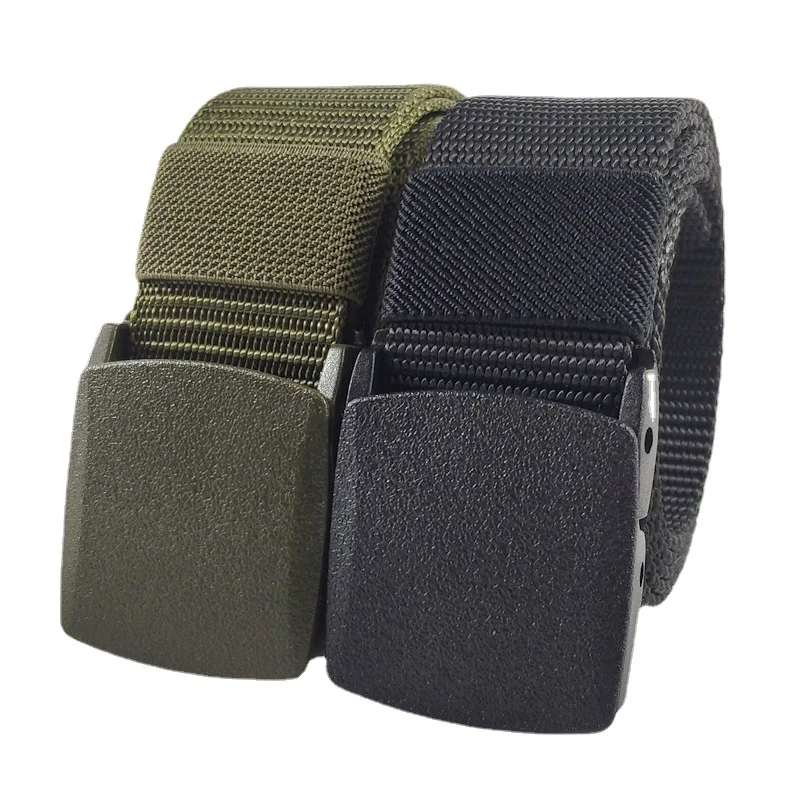 Man's Belt 120cm Solid Color Formal Belts Durable Polyester Band Plastic Buckle No Metal Belts Outdoor Tactical Belts
