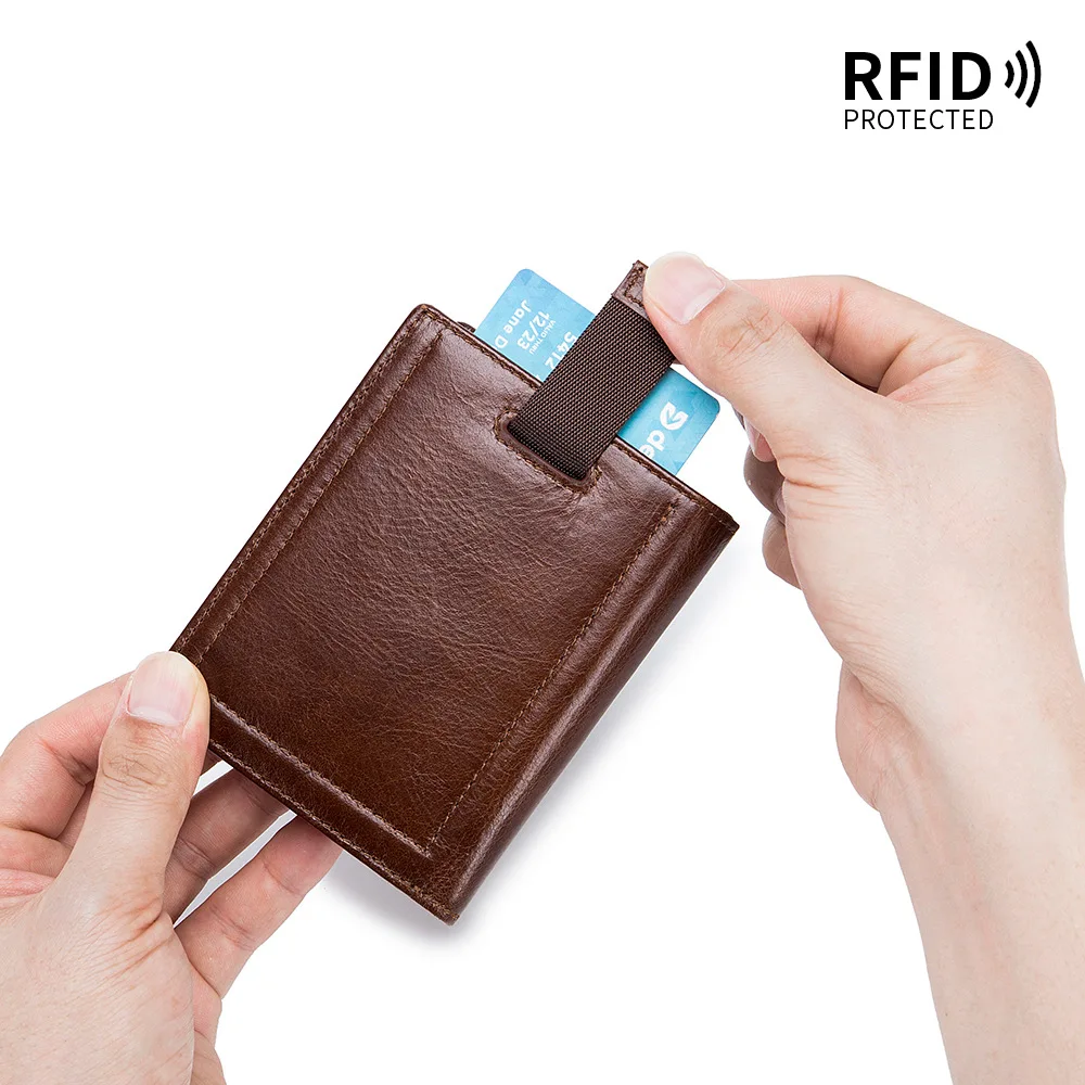 RFID Blocking Genuine Leather Men's Short Wallet Oil Wax Skin Bifold Purse Credit Card Wallet Money Bag Vintage Style