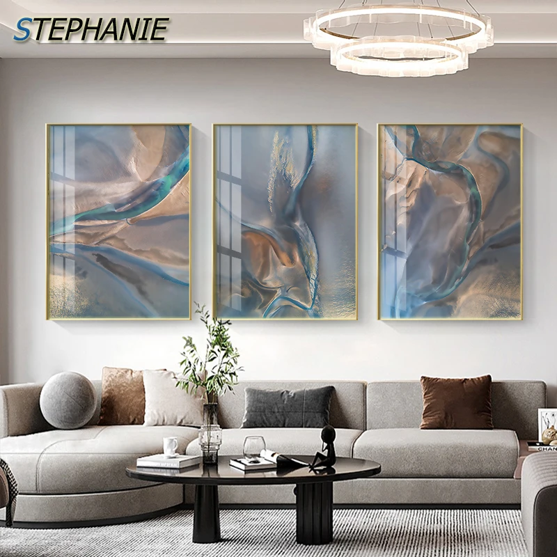 

Luxury Abstract Flowing Color Canvas Painting Nordic Golden Poster Print Wall Art Pictures Living Room Modern Big Size Home Deco