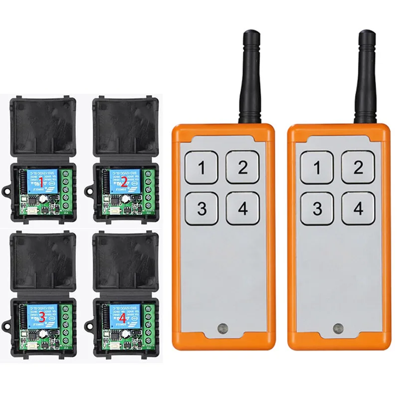 Беспроводной пульт дистанционного управления, 1000 м, 12 В постоянного тока, 1 канал, релейный выход, радиочастотный передатчик + приемник 433 МГц для ворот, гаража