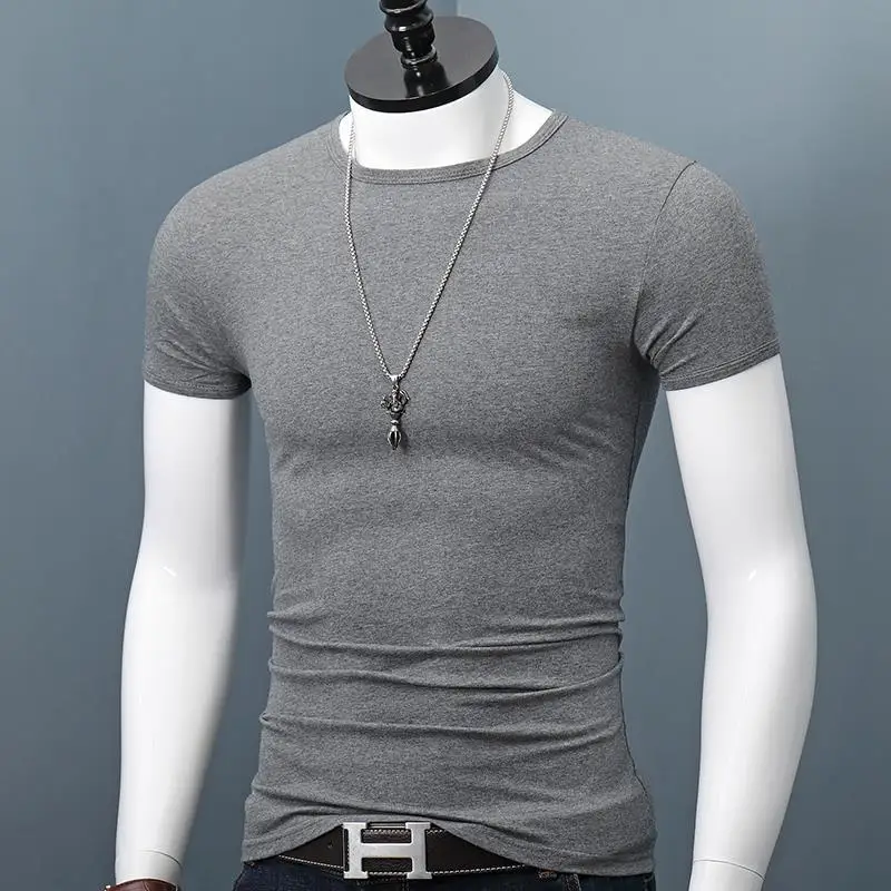 

Мужская повседневная хлопковая футболка, облегающая футболка с коротким рукавом, Однотонная футболка модели B55, лето 2022