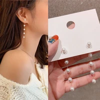 women trend pearl long earrings round pearl pendant earrings fashion jewelry wedding earrings
