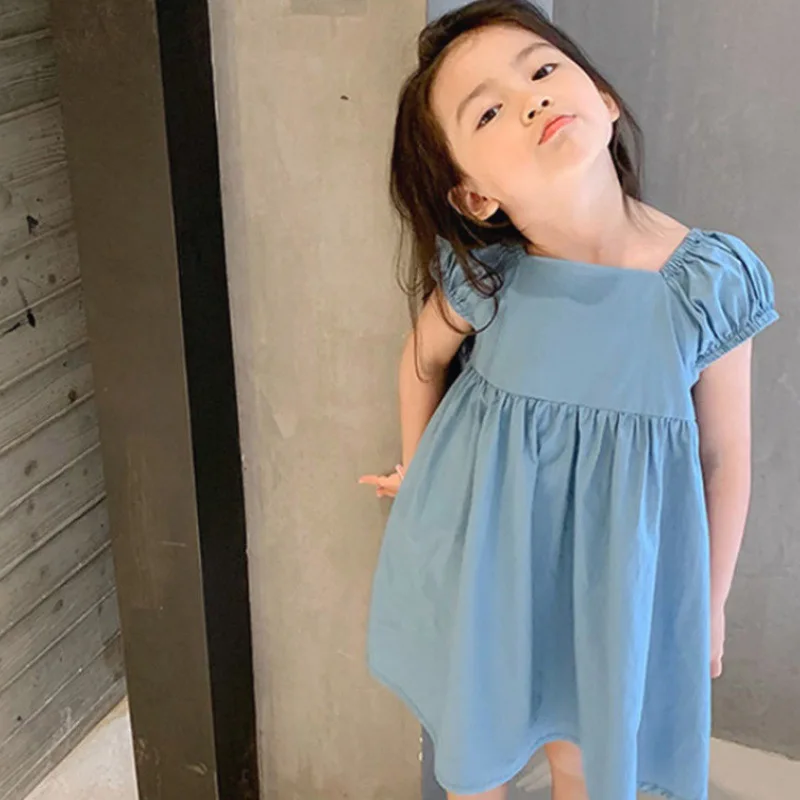 

Girls Dress with Bow Square Neck Dresses Princess Dress Summer Clothes New Children's Clothing