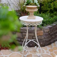 French Retro Wrought Iron Flower Rack Outdoor Small Round Table Old Garden Balcony Courtyard Metal Planter Stand