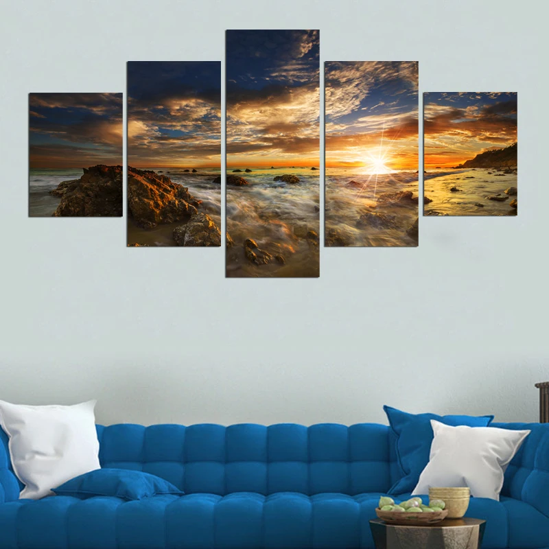 

5 Panels /set Clouds and Sun Landscape Painting For Living Room Wall Art Canvas Prints Modern Decorative Pictures Unframed