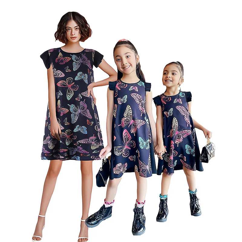 

День матери 2022 семейная Одинаковая одежда для мамы и дочки платье с коротким рукавом для родителей и детей платья с бабочками для мамы и доч...