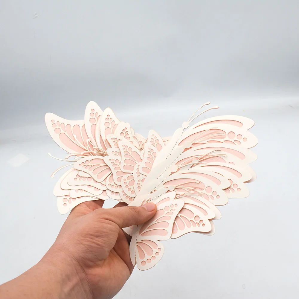 20 шт./компл. двухслойная Настенная Наклейка в виде бабочки 3D розовая ажурная