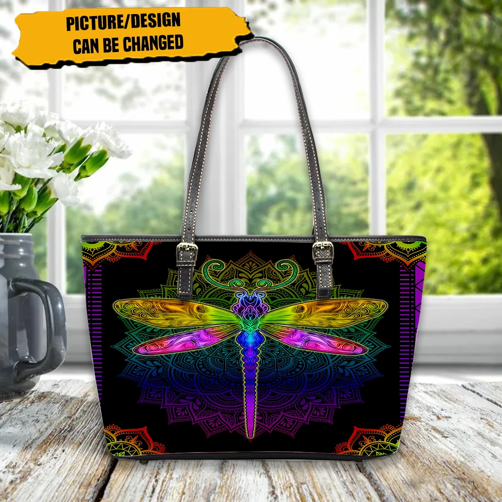 

FORUDESIGNS Colorful Dragonfly Print Back Packs Bag for Women Luxury Leather Flat Bag Ladies Holiday Gift High Quality Tote Bag