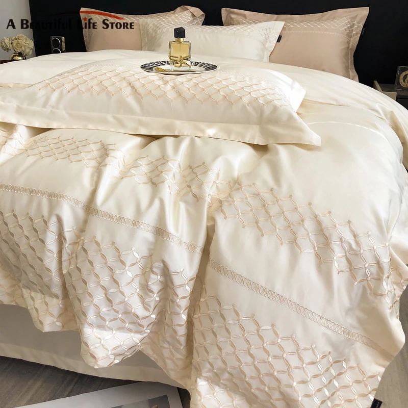 

Autumn Winter 1000TC Egyptian Cotton Luxury Bedding Set Chic Embroidery Queen King Size Duvet Cover Set Bed Sheet Pillowcases
