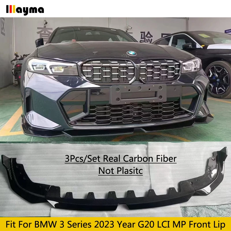 

3Pcs/Set MP Style Carbon Fiber Car Front Bumper Lip Splitter Spoiler For BMW 3 Series 320d Touring 330i M340i LCI 2023 Year G20