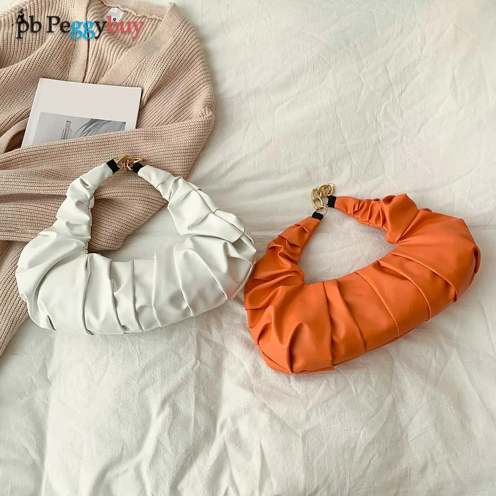 

Женская плиссированная сумка из искусственной кожи с полумесяцем и верхней ручкой, повседневная однотонная сумка на молнии для пельменей, ...