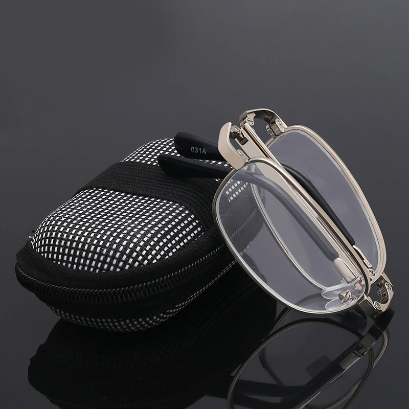 

ZUEE Folding Glasses Portable Progressive Reading Glasses Multifocal Mens Anti-Blue Ray Presbyopic Eyeglasses with Leather Case