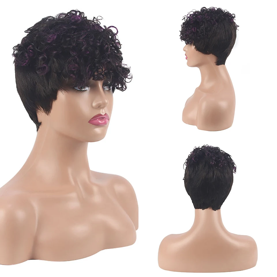 

Короткие кудрявые человеческие волосы парики без клея волнистые человеческие волосы парик с челкой розовые вьющиеся фиолетовые черные боб...